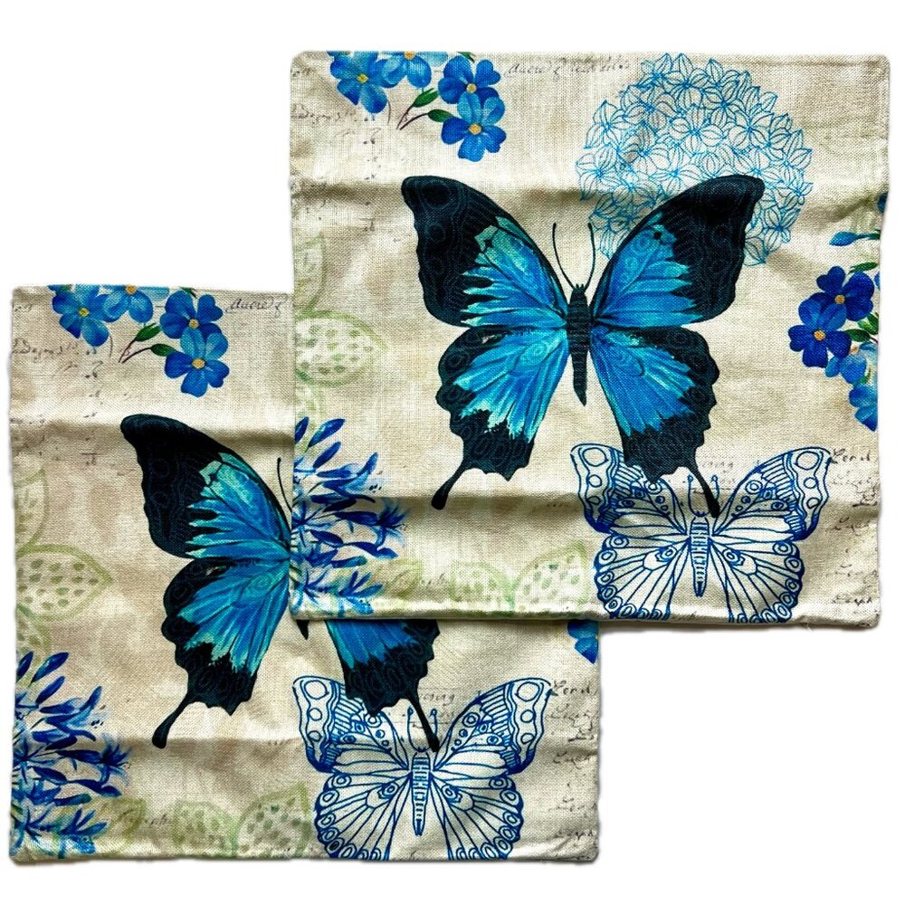 Blue Swallowtail Butterfly Country Farmhouse Core Throw Pillow Covers Set of 2 - Picture 1 of 6